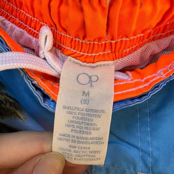 OP Boys Dinosaur Swim Trunks Size M 8 Tropical Sunset & Surf Scene Polyester - Picture 2 of 9
